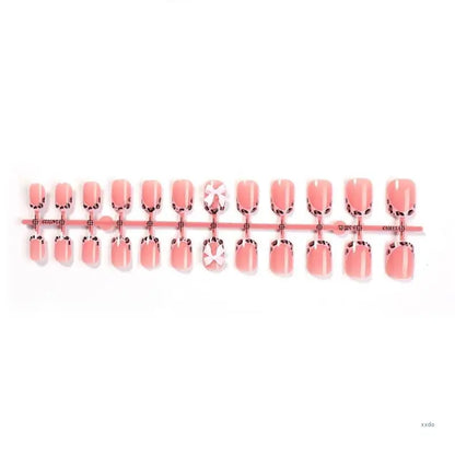 Lovely Bows Artificial False Nails Full Cover Stick on Nails Press On Nails Leopard French Tip False Nails for Party Glowena shop