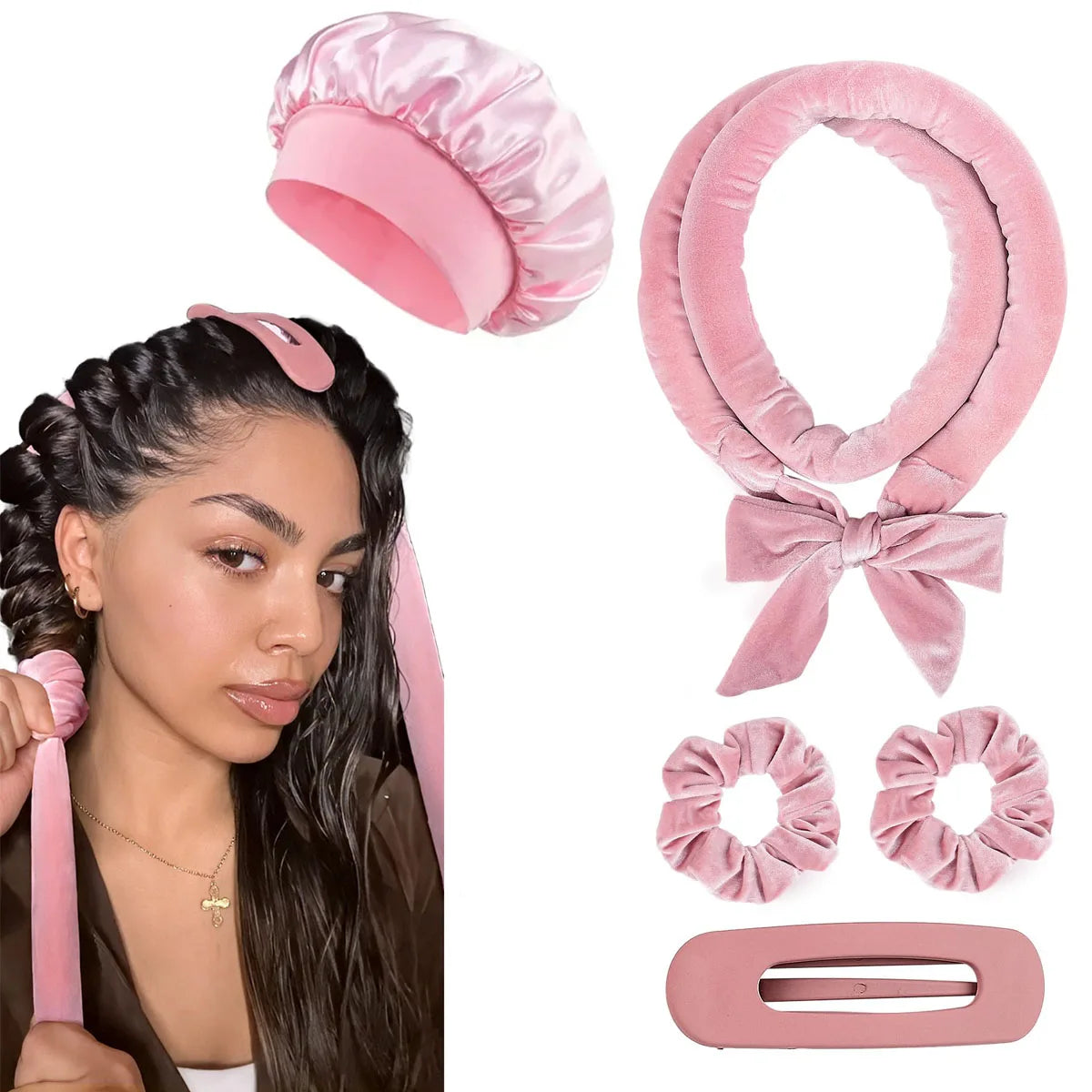💖 Heatless Satin Hair Curling Set for Overnight Curls