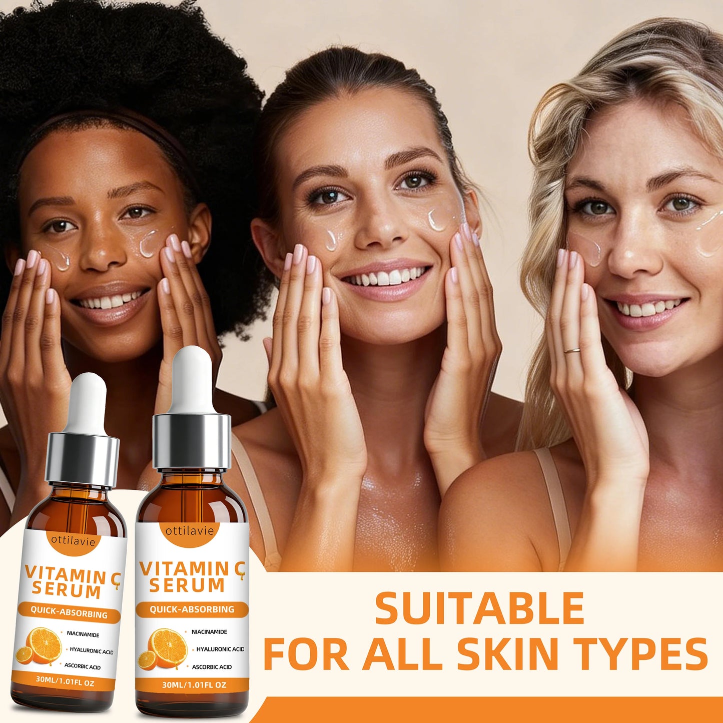 2pcs Ottilavie Vitamin C Serum-Deep Moisturizing Essence,Lifting&Firming Skin,Lightweight Non-Greasy, Unisex, For All Skin Types Glowena shop