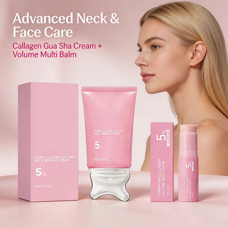 PDRN Collagen Skincare Set Volume Multi‑Balm & Gua Sha Neck Cream Nourishing Care For Delicate Neck Skin Hydrating Plumping Glowena