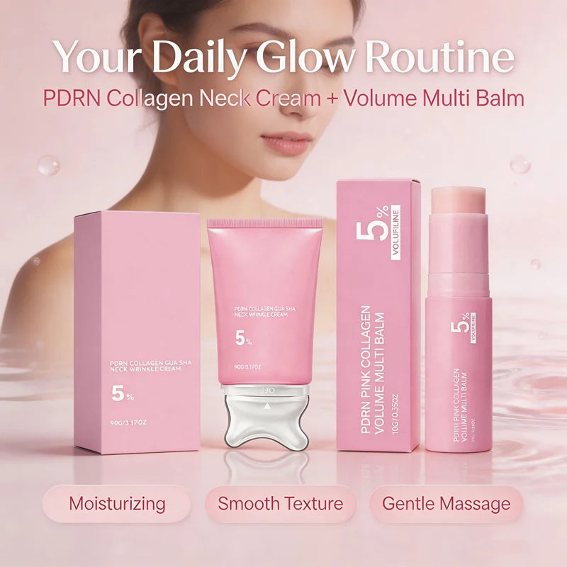 PDRN Collagen Skincare Set Volume Multi‑Balm & Gua Sha Neck Cream Nourishing Care For Delicate Neck Skin Hydrating Plumping Glowena