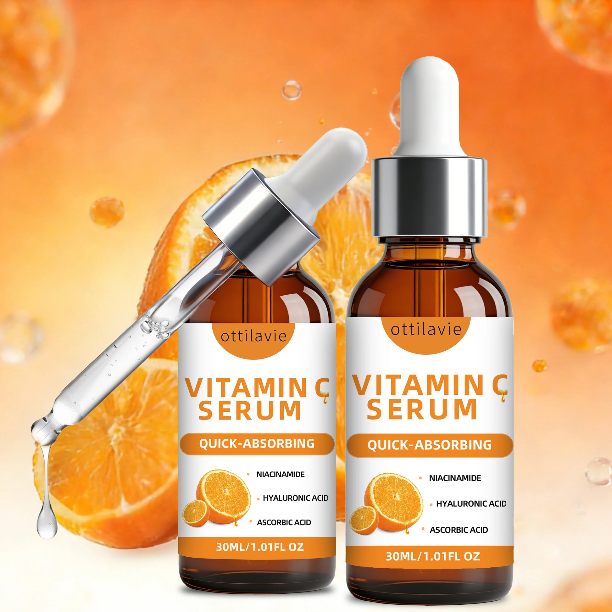 2pcs Ottilavie Vitamin C Serum-Deep Moisturizing Essence,Lifting&Firming Skin,Lightweight Non-Greasy, Unisex, For All Skin Types Glowena shop