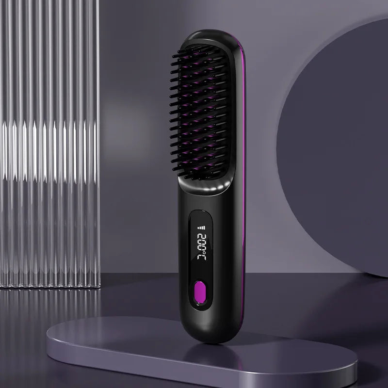 💖 Cordless Hair Straightener Brush with LCD Display ⭐