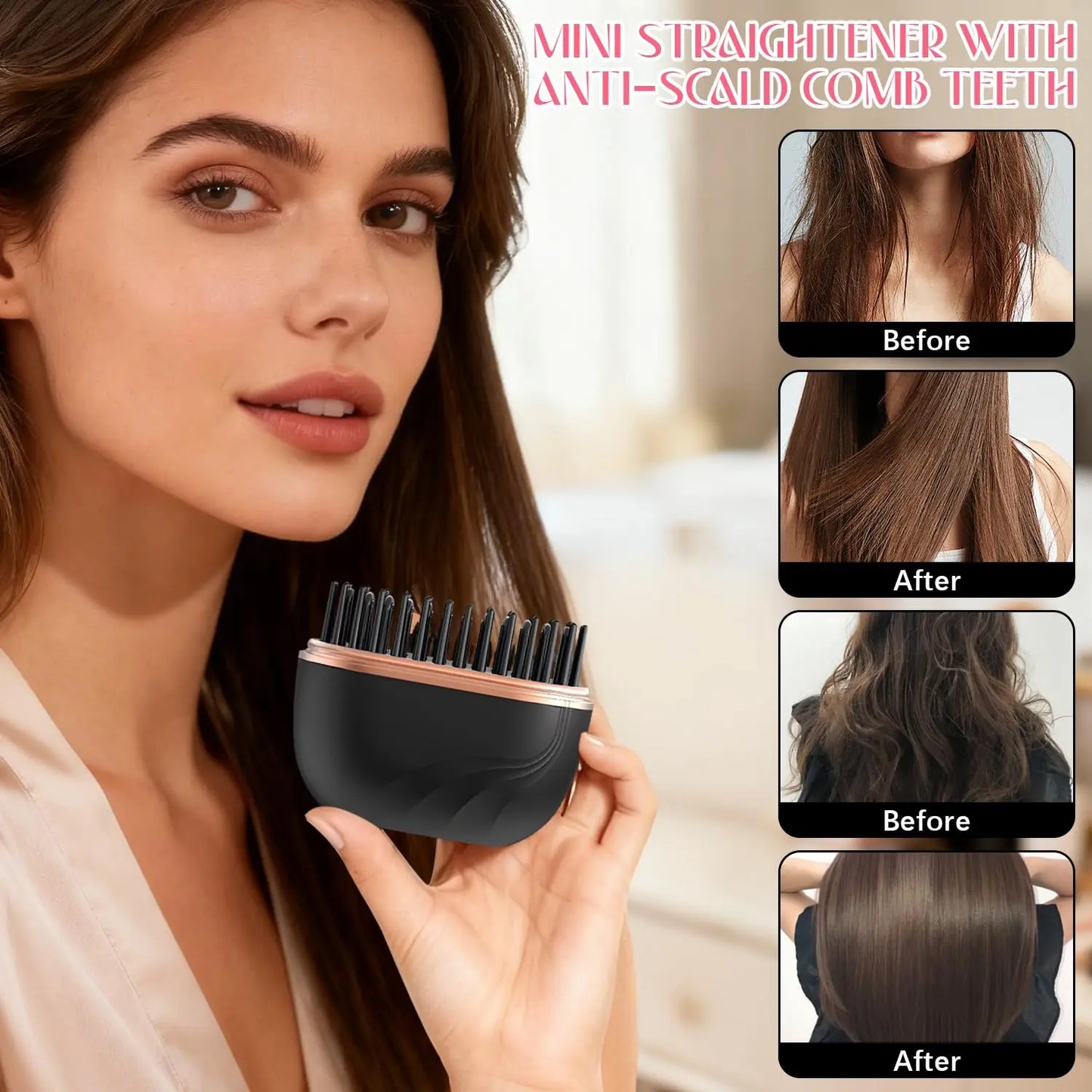 💇‍♀️ Mini Cordless Hair Straightener Brush – USB Rechargeable