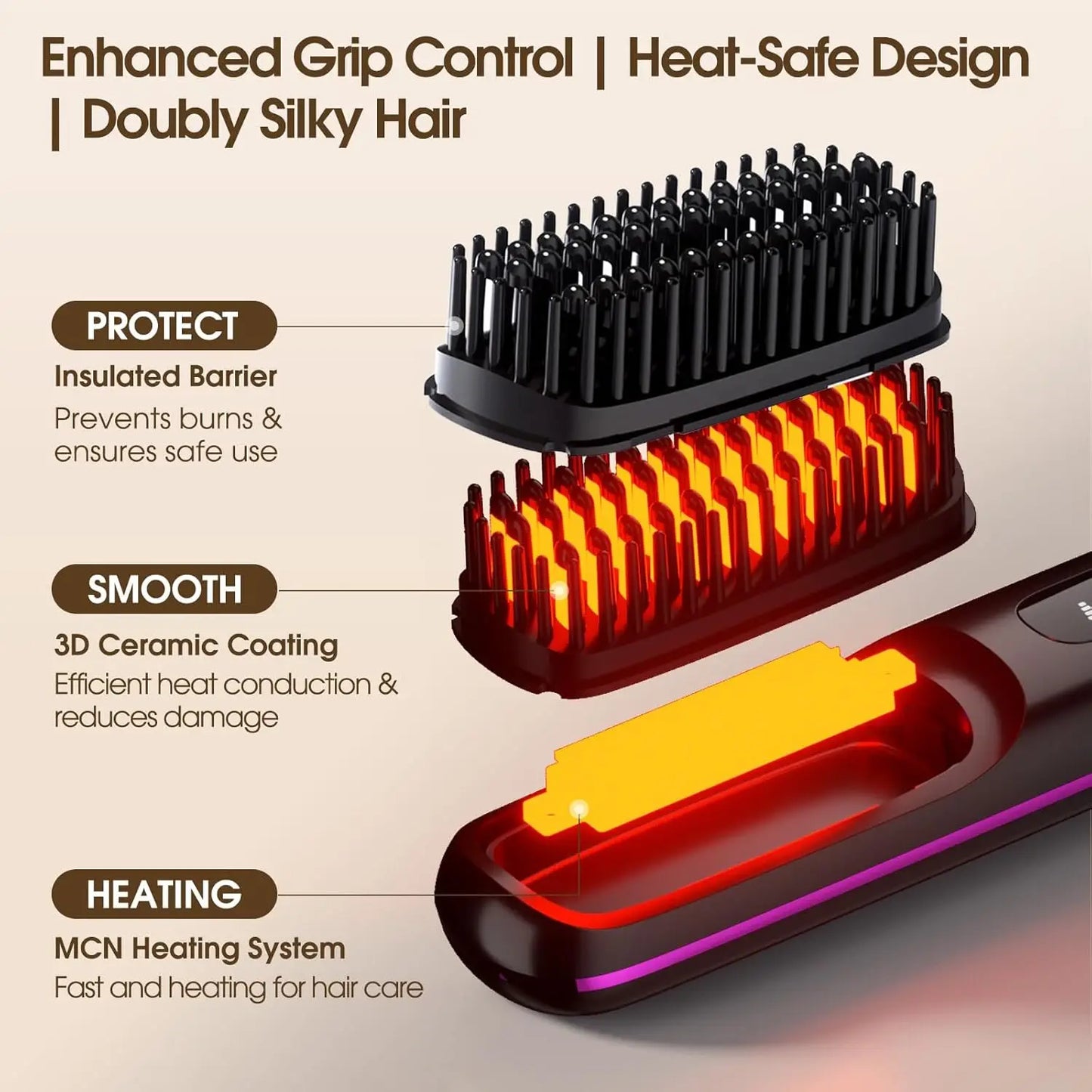 💖 Cordless Hair Straightener Brush with LCD Display ⭐