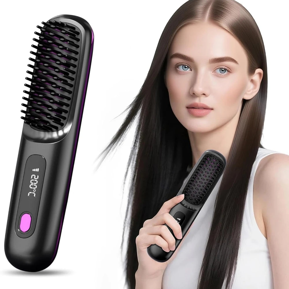 💖 Cordless Hair Straightener Brush with LCD Display ⭐