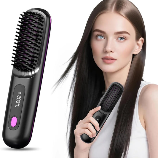 💖 Cordless Hair Straightener Brush with LCD Display ⭐