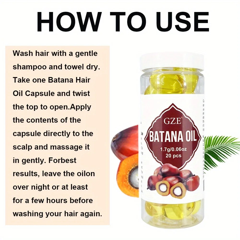 GZE Hair Batana Oil Capsule - Cold Pressed & Unrefined Oil for Hair, Strengthens Hair, Dry Damaged & Thin Hair - 20 Capsules Glowena shop