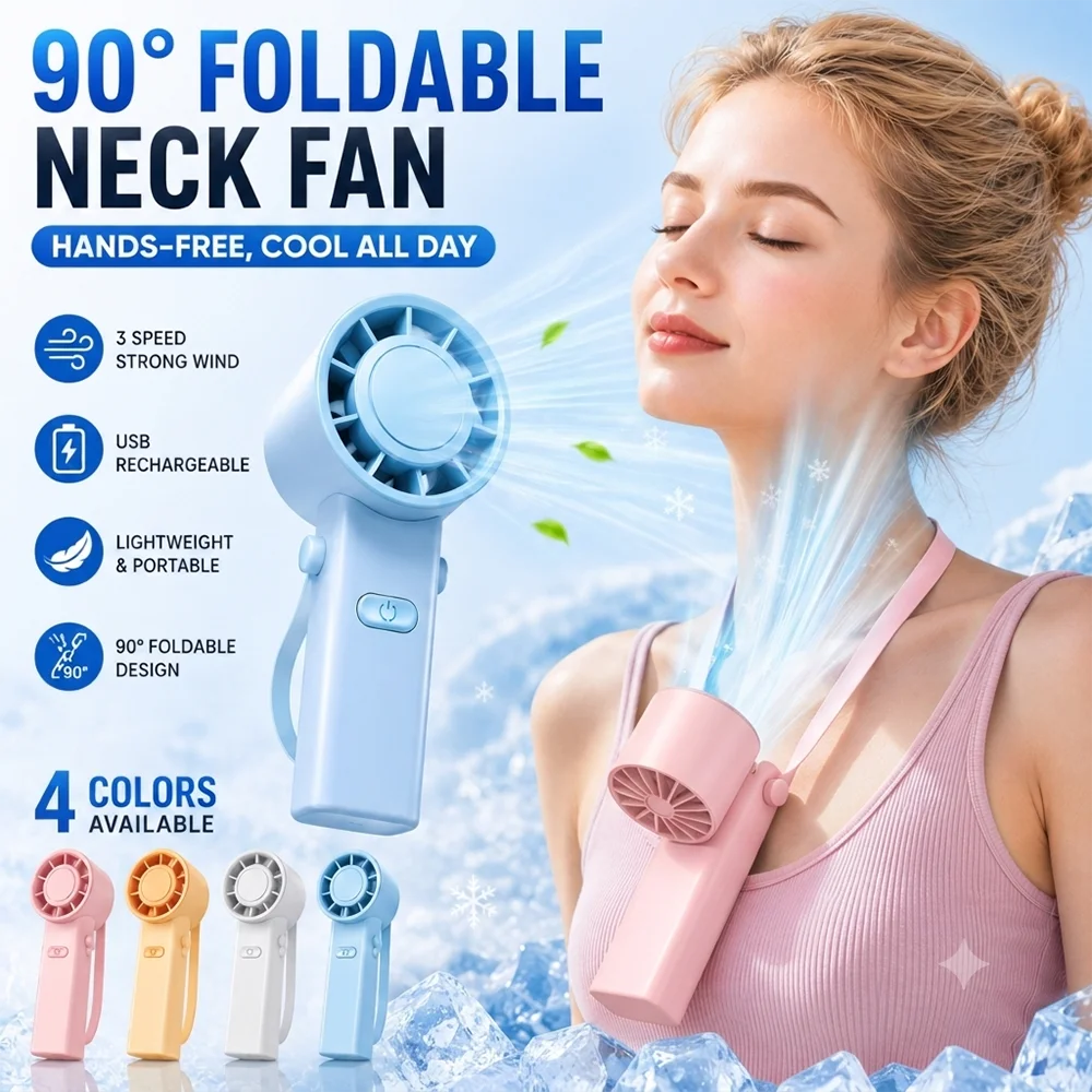🌬️ Mini Portable Neck Fan – USB Rechargeable & Foldable
