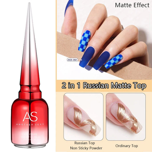 AS GEL Russian Matte Top Coat UV Gel Nail Polish 15ML Frosted Non Stick Powder Mat Top Coat No Wipe Semi Permanent Seal Gels Glowena shop