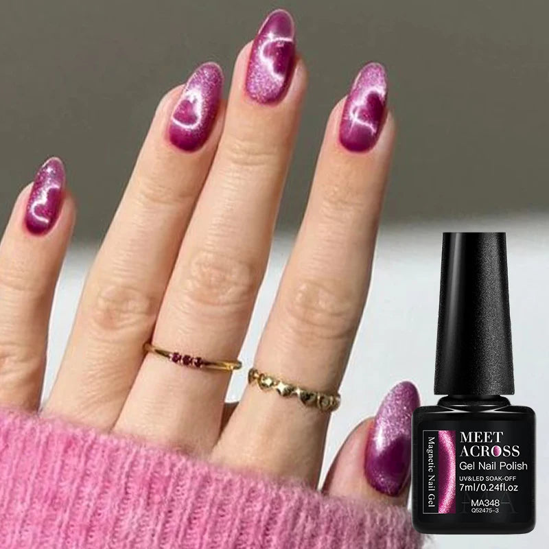 MEET ACROSS 7ml 9D Rainbow Cat Magnetic Gel Nail Polish For Nails Glitter Semi-Permanent UV Gel Nail Art Varnish Manicure Glowena shop