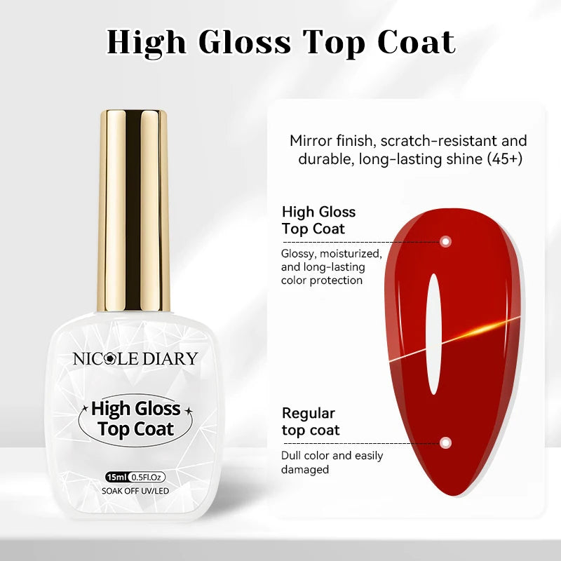 NICOLE DIARY 15ml High Gloss Top Coat No Wipe Top Coat Glossy Long Lasting Top Coat Functional Gel Manicure Nail Supplies Glowena shop