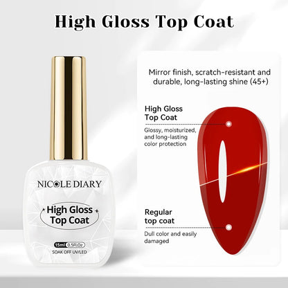 NICOLE DIARY 15ml High Gloss Top Coat No Wipe Top Coat Glossy Long Lasting Top Coat Functional Gel Manicure Nail Supplies Glowena shop