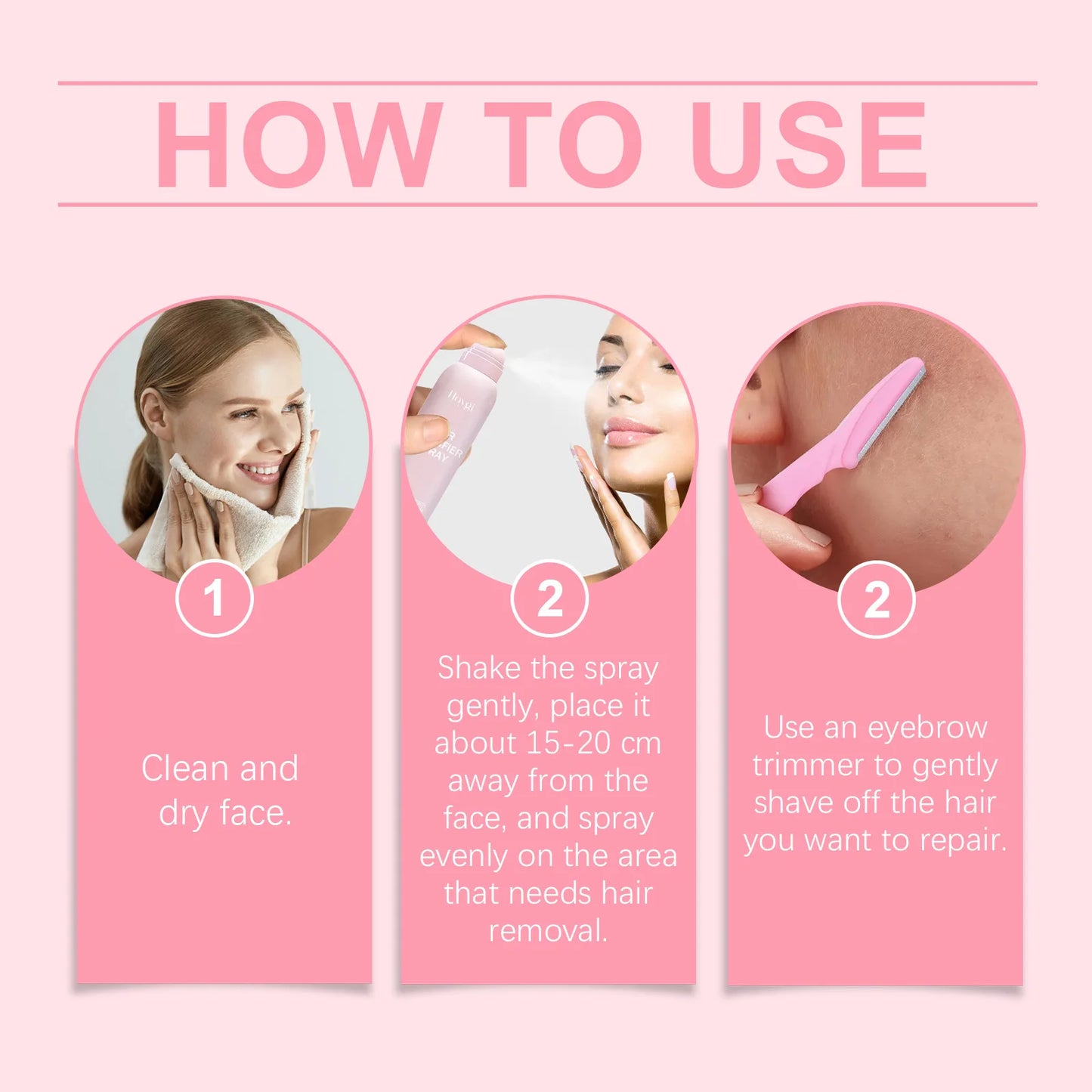 Hair Removal Spray Set for Gentle Facial Hair Care, 100ML Facial Hair Recognition Spray, 4 Eyebrow Trimmers for Smooth Skin Glowena shop