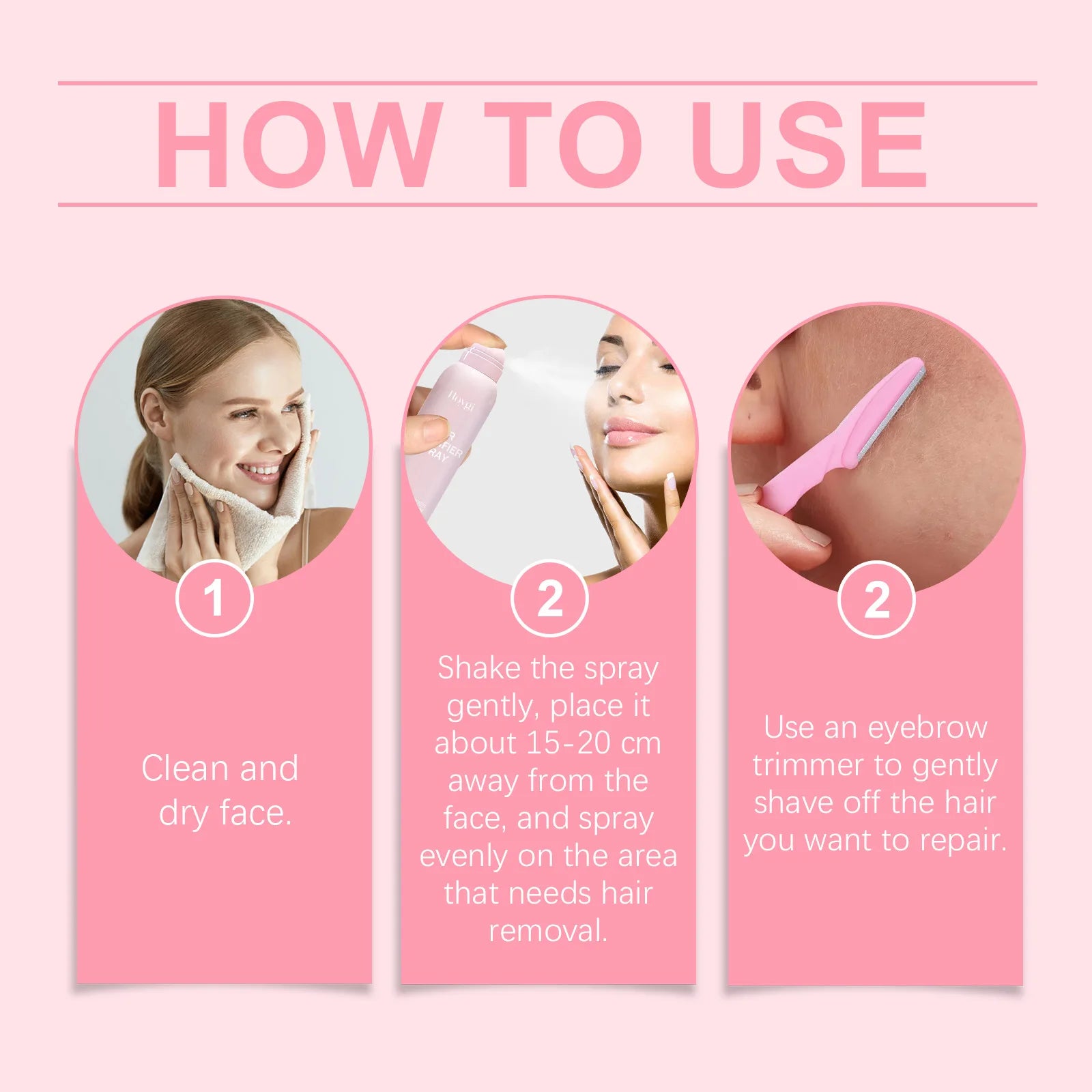 Hair Removal Spray Set for Gentle Facial Hair Care, 100ML Facial Hair Recognition Spray, 4 Eyebrow Trimmers for Smooth Skin Glowena shop
