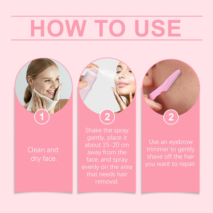 Hair Removal Spray Set for Gentle Facial Hair Care, 100ML Facial Hair Recognition Spray, 4 Eyebrow Trimmers for Smooth Skin Glowena shop