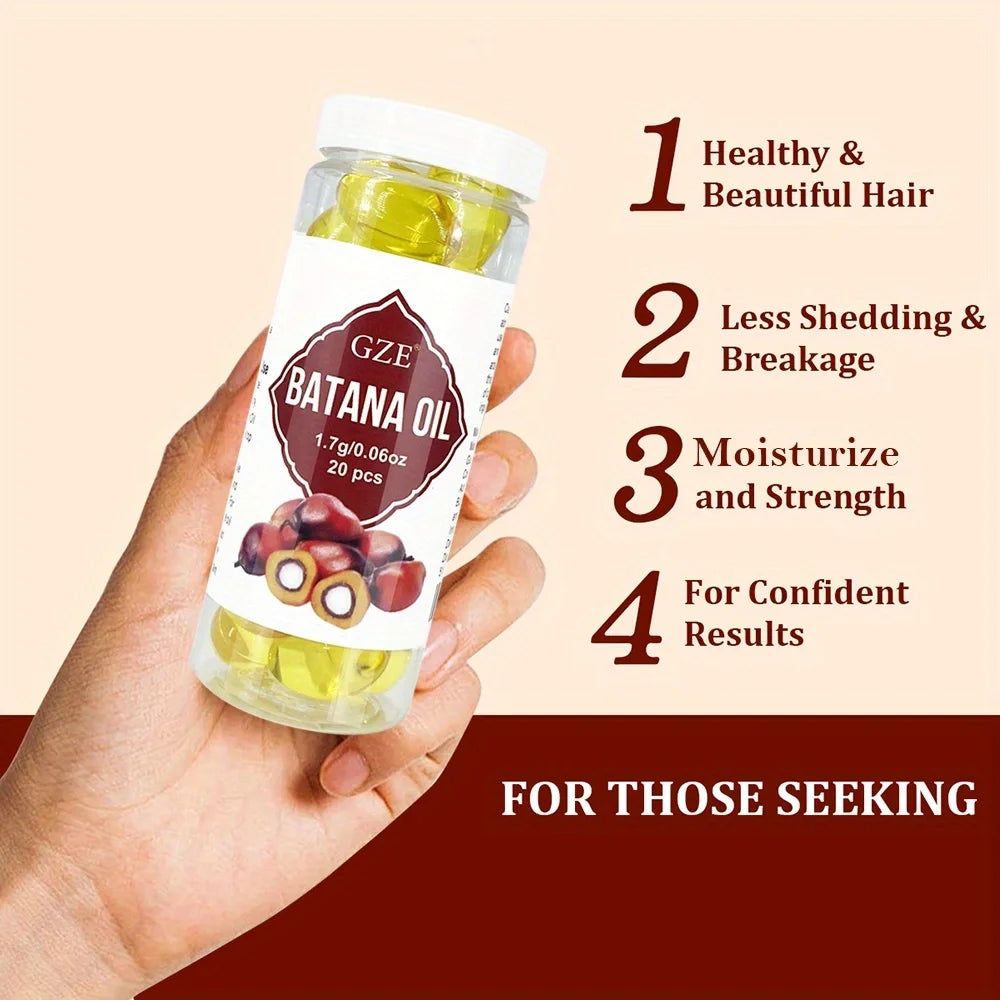 GZE Hair Batana Oil Capsule - Cold Pressed & Unrefined Oil for Hair, Strengthens Hair, Dry Damaged & Thin Hair - 20 Capsules Glowena shop