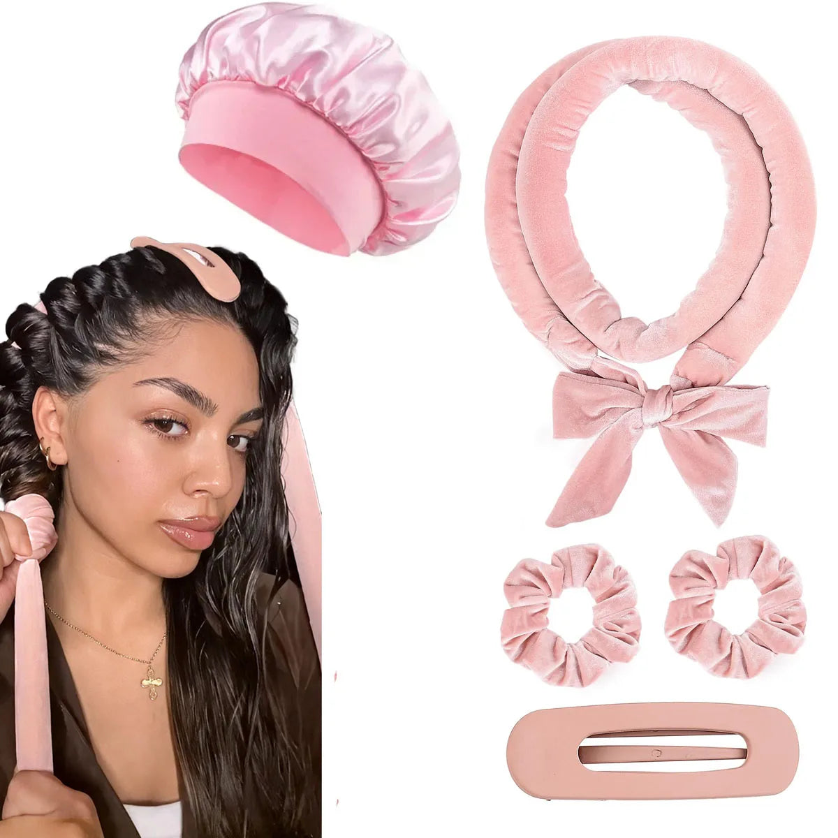 💖 Heatless Satin Hair Curling Set for Overnight Curls