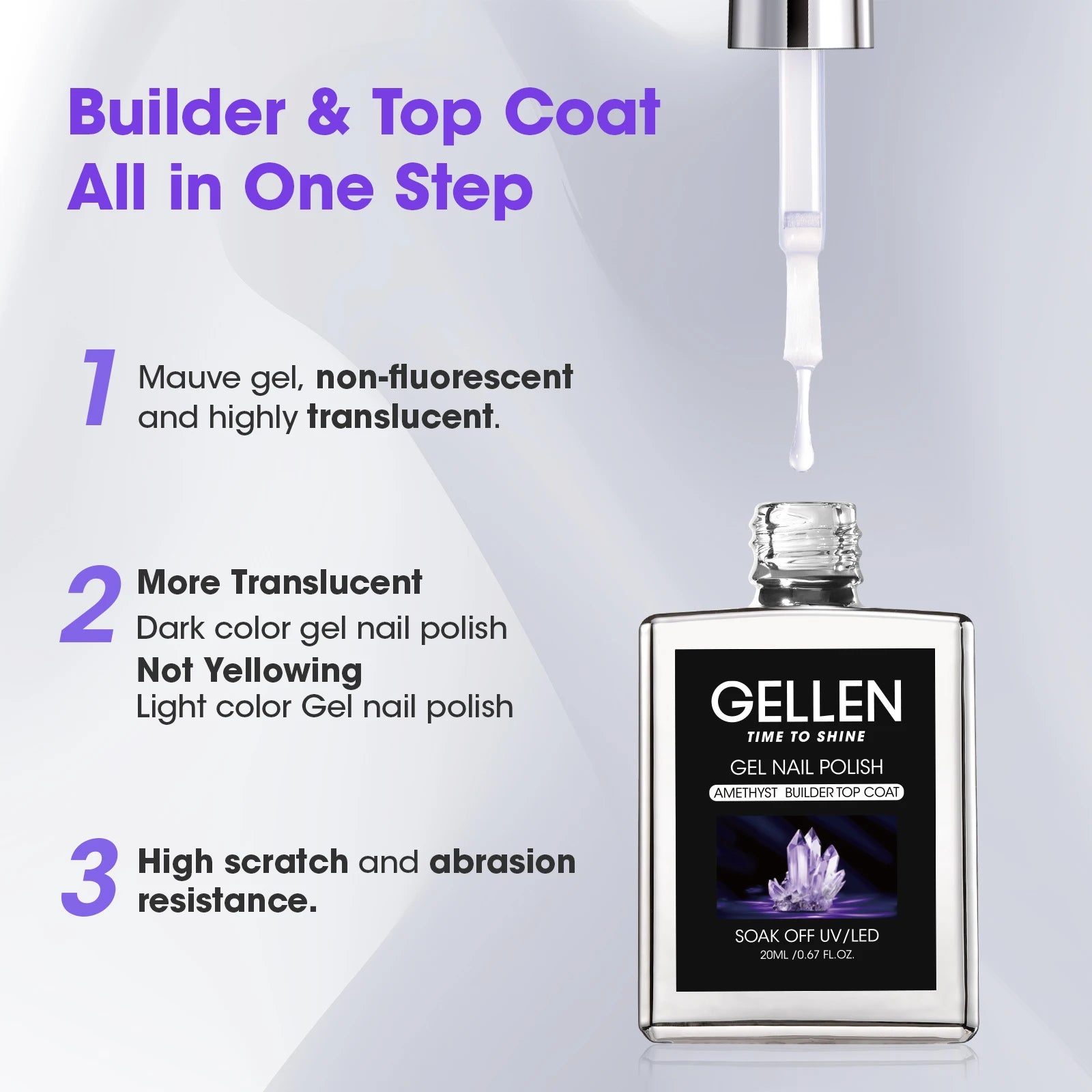 GELLEN Amethyst Builder Gel 20ml 4 in 1 Top Coat Nail Gel Nail Art Extension Apex Building Chrome Nails Professional Salon DIY Glowena shop