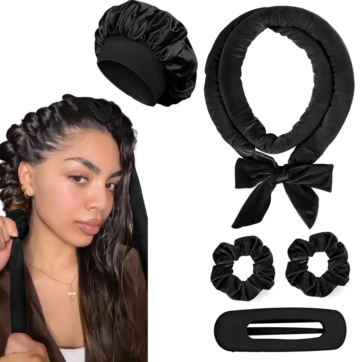 💖 Heatless Satin Hair Curling Set for Overnight Curls
