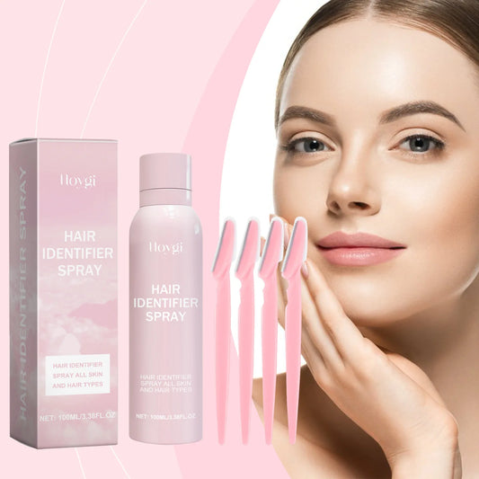 Hair Removal Spray Set for Gentle Facial Hair Care, 100ML Facial Hair Recognition Spray, 4 Eyebrow Trimmers for Smooth Skin Glowena shop