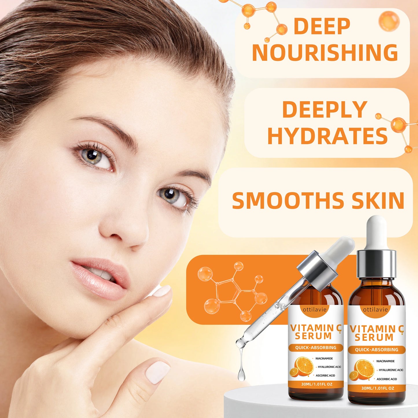2pcs Ottilavie Vitamin C Serum-Deep Moisturizing Essence,Lifting&Firming Skin,Lightweight Non-Greasy, Unisex, For All Skin Types Glowena shop