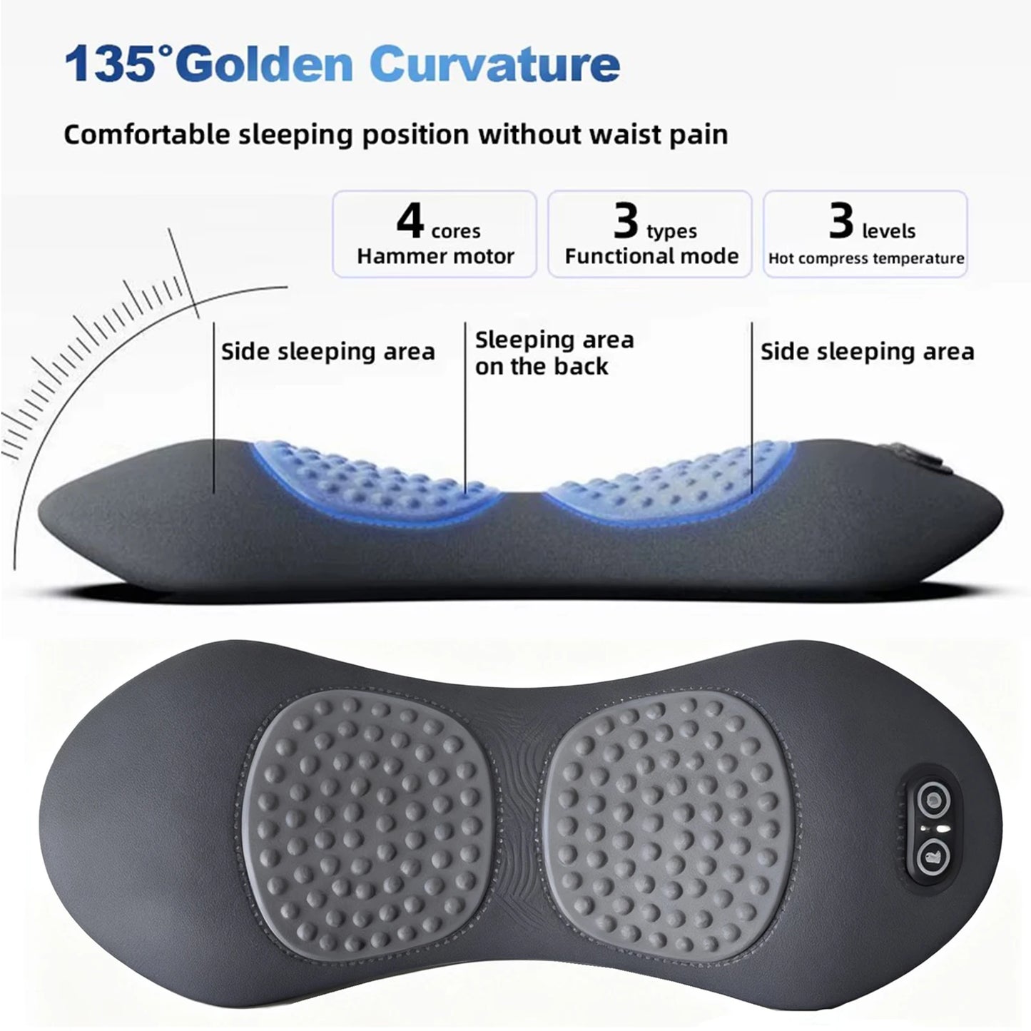 Heating Vibration Massage Pillow Electric Lumbar Support Pad Bed Sleeping Waist Protection Cushion Lying Flat Waist Pain Relief Glowena shop
