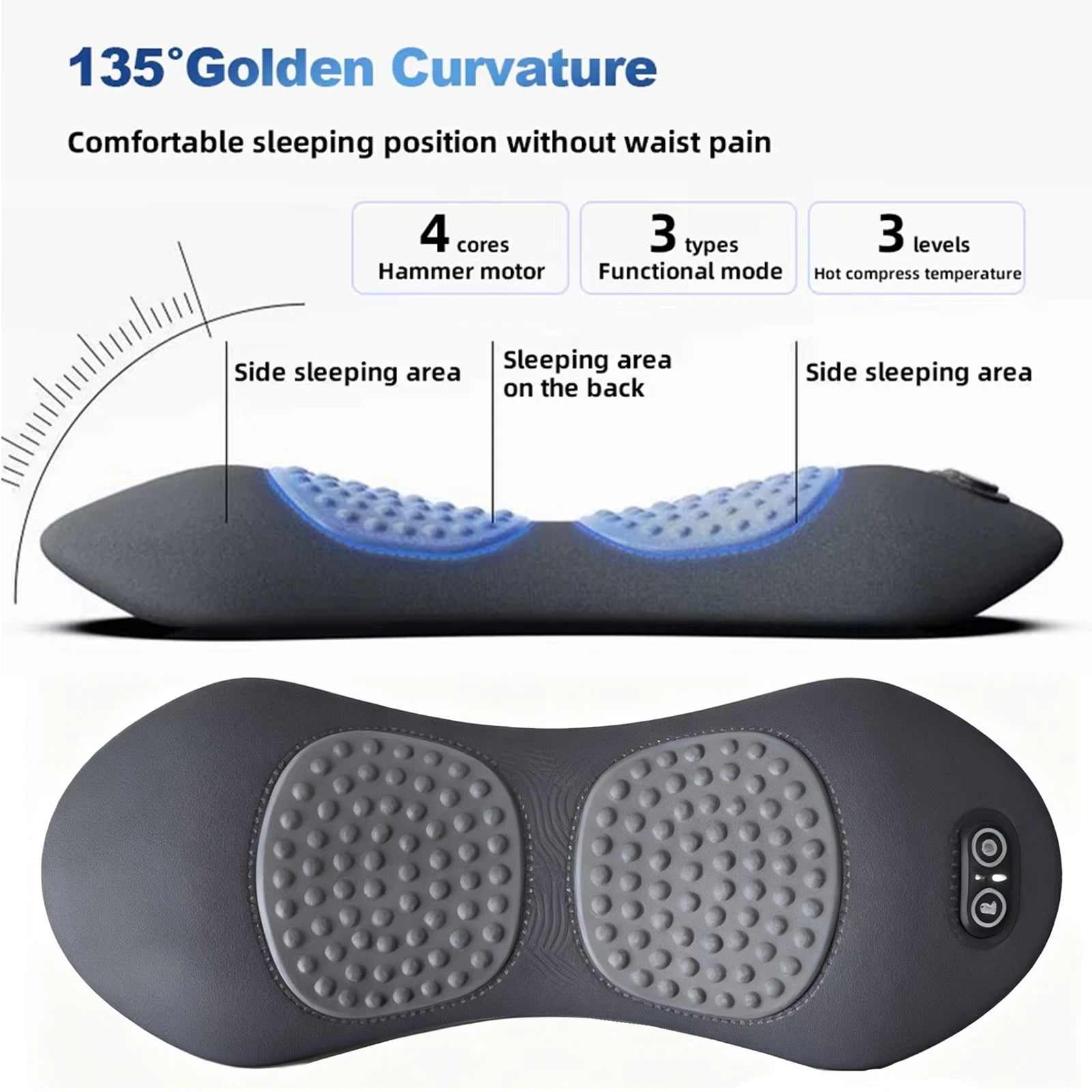 Heating Vibration Massage Pillow Electric Lumbar Support Pad Bed Sleeping Waist Protection Cushion Lying Flat Waist Pain Relief Glowena shop