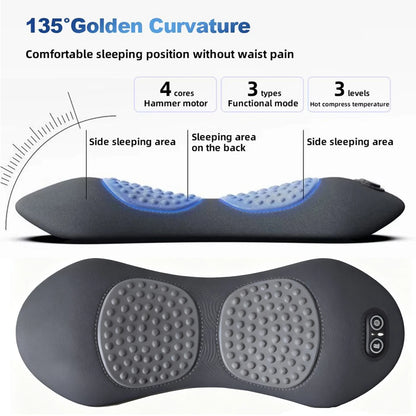 Heating Vibration Massage Pillow Electric Lumbar Support Pad Bed Sleeping Waist Protection Cushion Lying Flat Waist Pain Relief Glowena shop