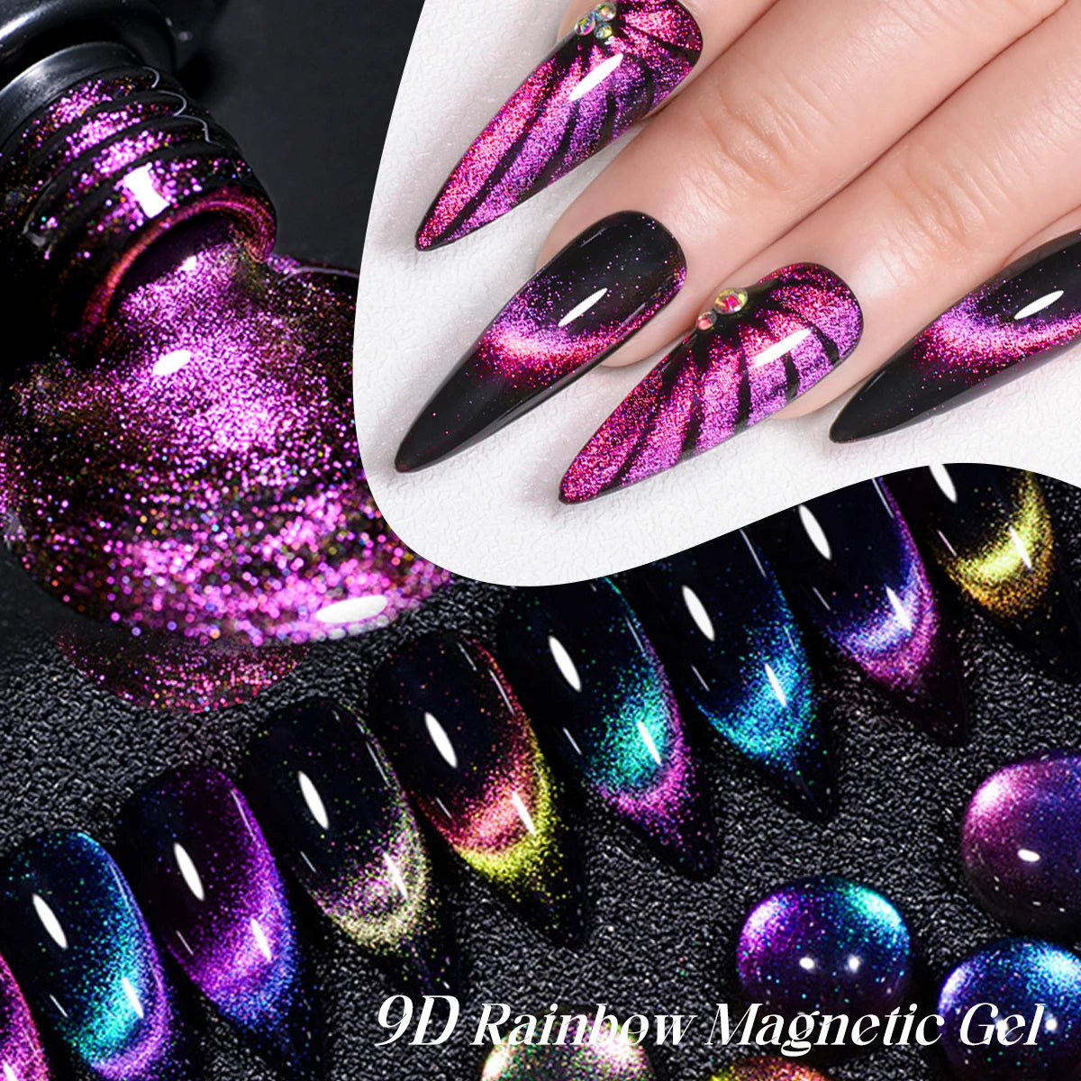 MEET ACROSS 7ml 9D Rainbow Cat Magnetic Gel Nail Polish For Nails Glitter Semi-Permanent UV Gel Nail Art Varnish Manicure Glowena shop